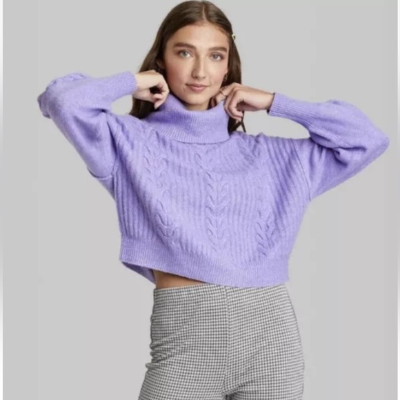 Wild Fable Purple Cable Knit Cropped Turtleneck Sweater, Women’s Size Medium - Picture 3 of 11